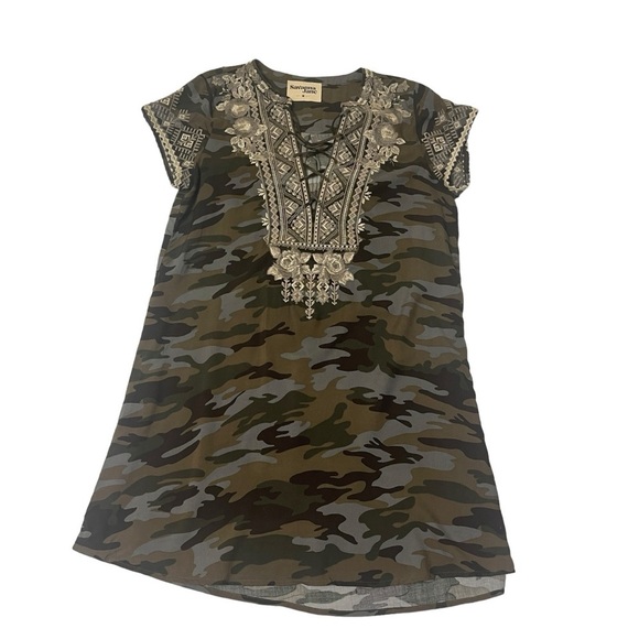 Savanna Jane Camo Print Embroidered T-Shirt Mini Dress Women's Medium - Picture 1 of 8